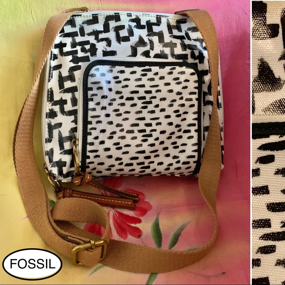 NWOT Fossil Coated Canvas Crossbody Purse - Picture 1 of 13